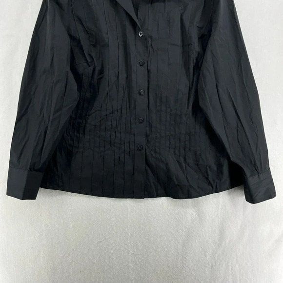 Liberte Button-Up Shirt Women's Sz 16W Black Plain Pleated Collared Stretch - Picture 7 of 11